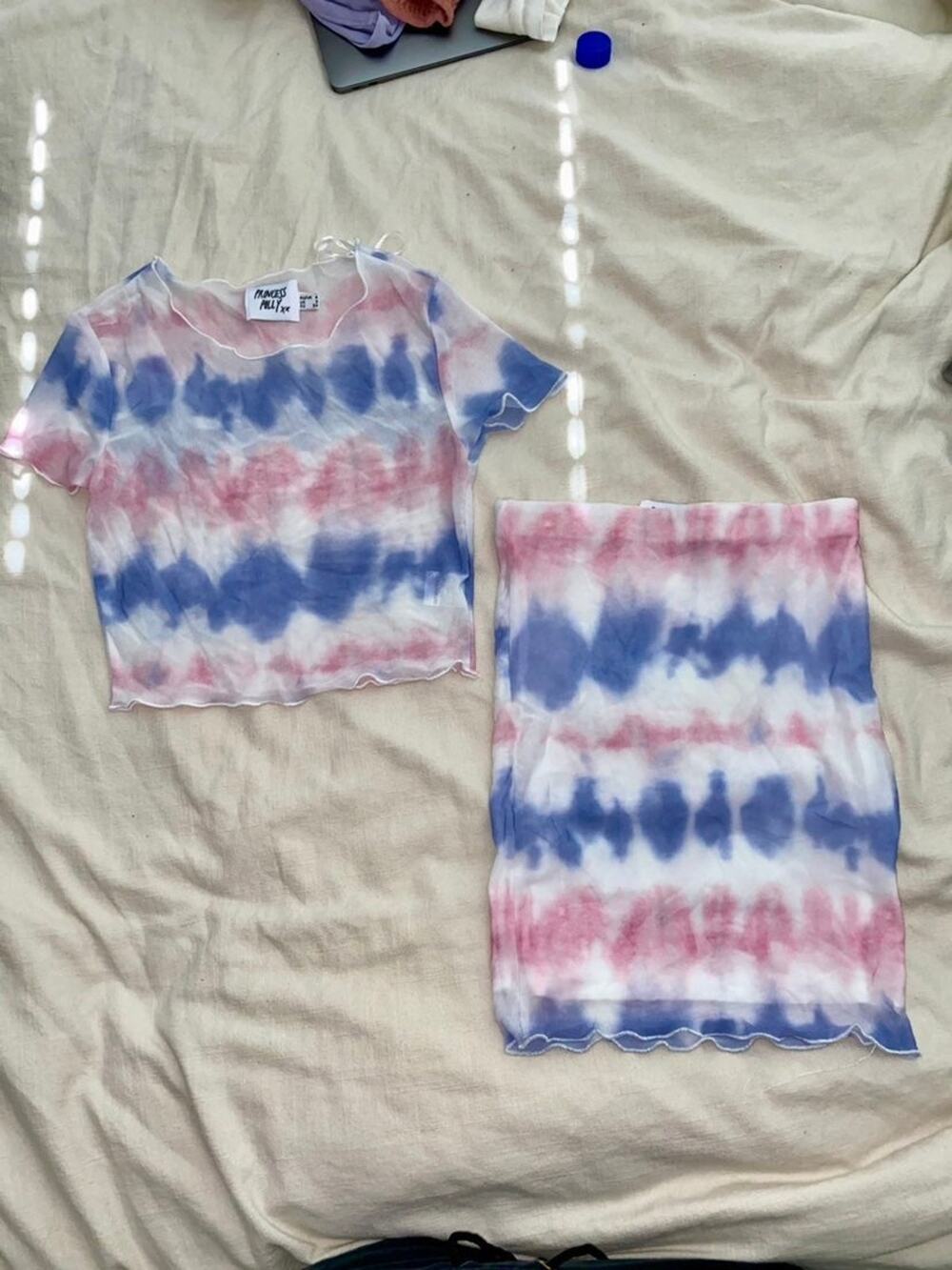 Princess Polly Tie Dye Mesh Top & Mini Skirt Matching Set